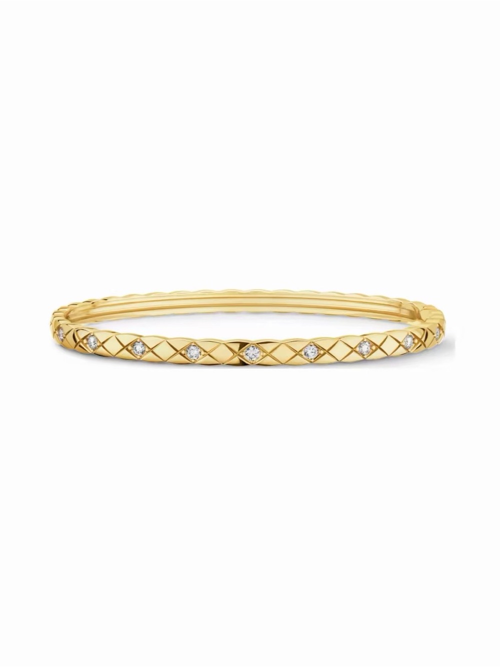 Gold Quilted Rhinestone Bangle Bracelet